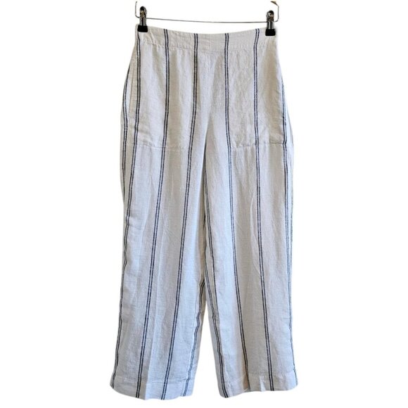 NEW White Label White Company Linen Wide Leg Striped White/Navy Trouser Pants 0 - Picture 1 of 13